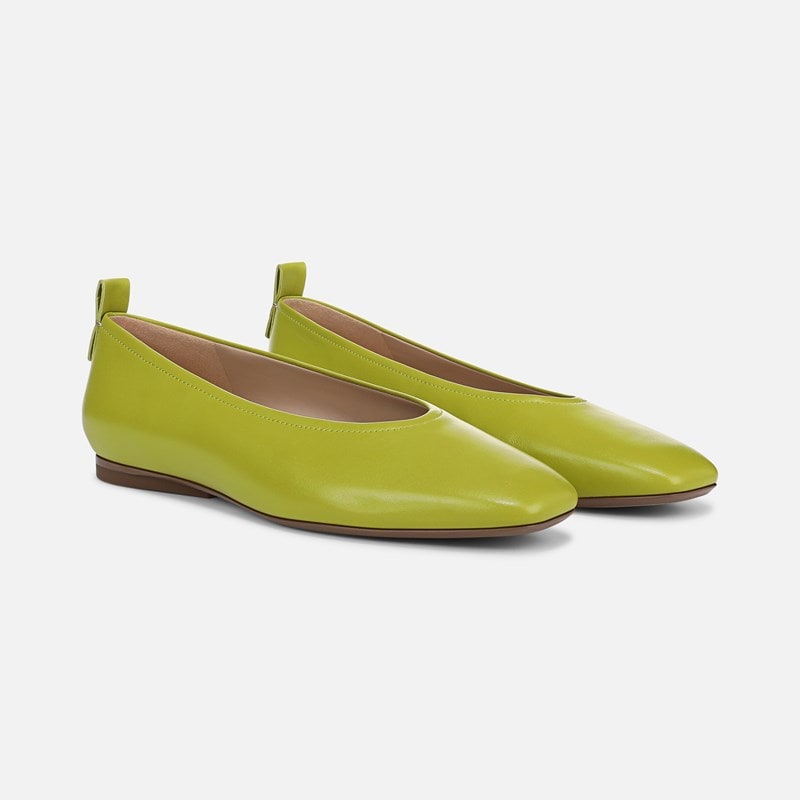 27 EDIT Carla Ballet Flat Shoes, Chartreuse Green Leather, 6.0M Slip-On Fit, Rubber Outsole