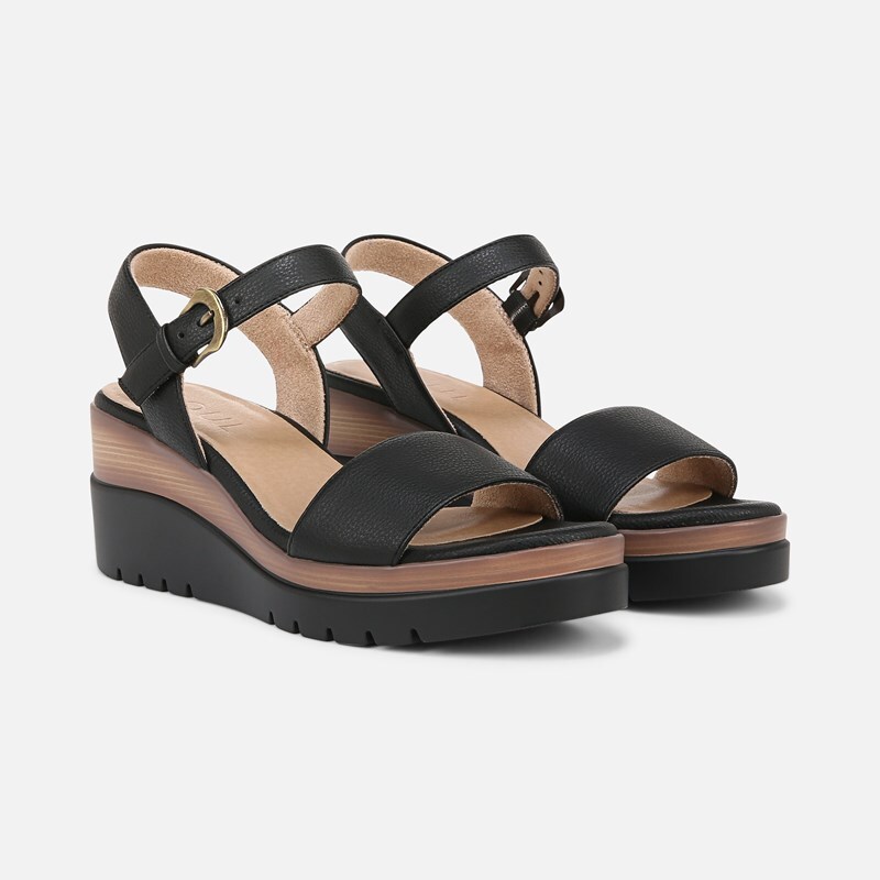 Soul Graciela Wedge Sandals, Black Faux Leather, 7.0M Open Toe