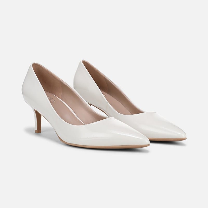Naturalizer Everly Pump Shoes, Warm White Leather, 12.0W Dress Heels, Pointed Toe, Non-Slip Outsole