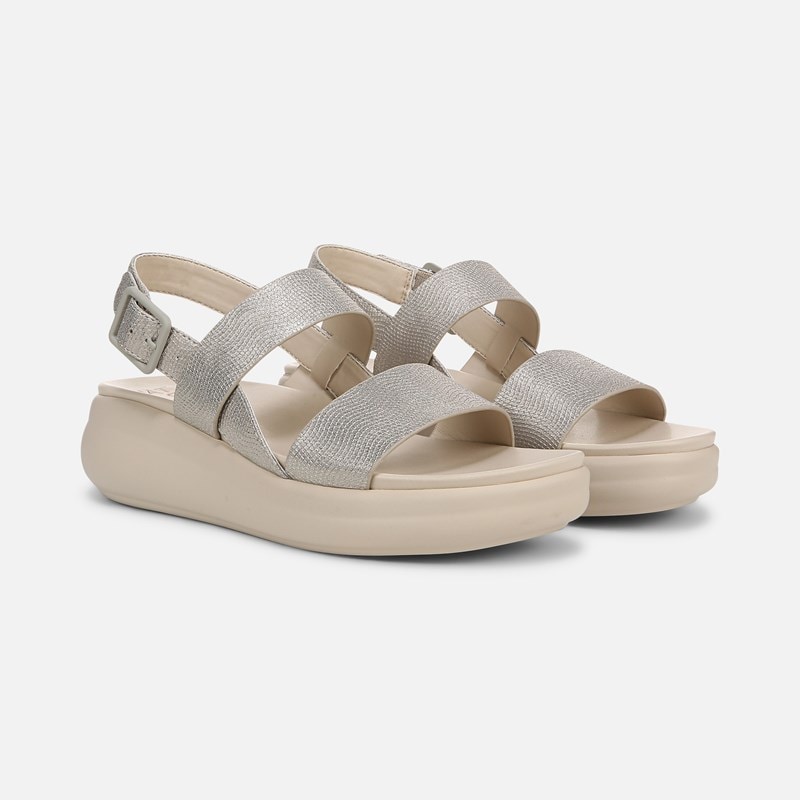 Naturalizer Coast Wedge Sandals, Warm Silver Faux Leather, 11.0W Round Toe, Slingback Strap