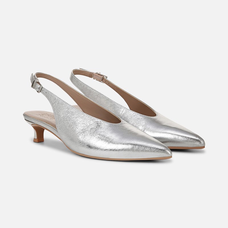 Naturalizer Nicolette Pump Shoes, Silver Leather, 8.5M Pointed Toe, Slingback Strap