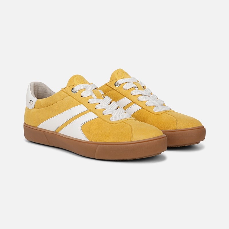 Naturalizer Medina Lace Up Sneaker Shoes, Spicy Yellow Nubuck Leather, 9.5M Round Toe