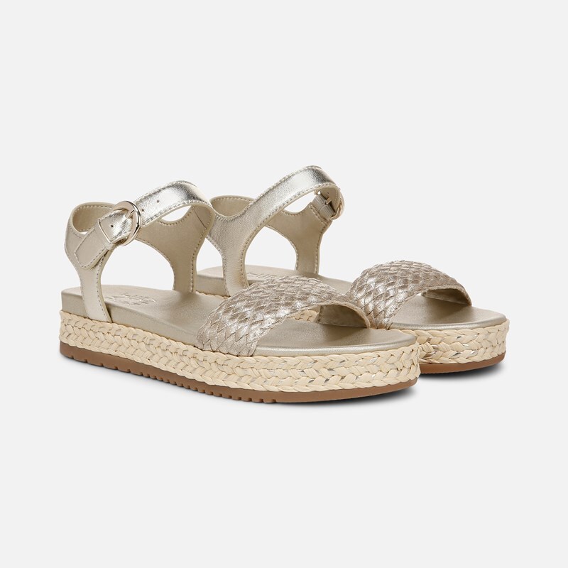 Naturalizer Neila Sandals, Champagne Raffia Leather, 11.0W Strappy Style, Open Toe