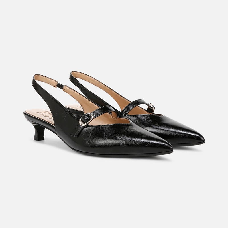 Naturalizer Grayson Mary Jane Slingback Shoes, Black Faux Leather Fabric, 11.0M Pointed Toe, Strap