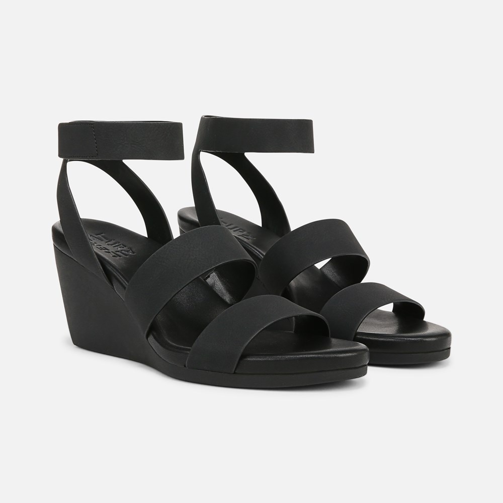 Strappy Black Wedges Wide Width Plus Size Black Caged Platform