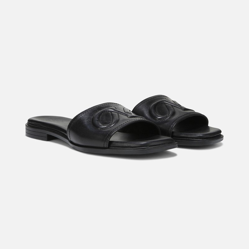 Naturalizer Genevieve Slide Sandals, Black Leather, 10.0W Open Toe