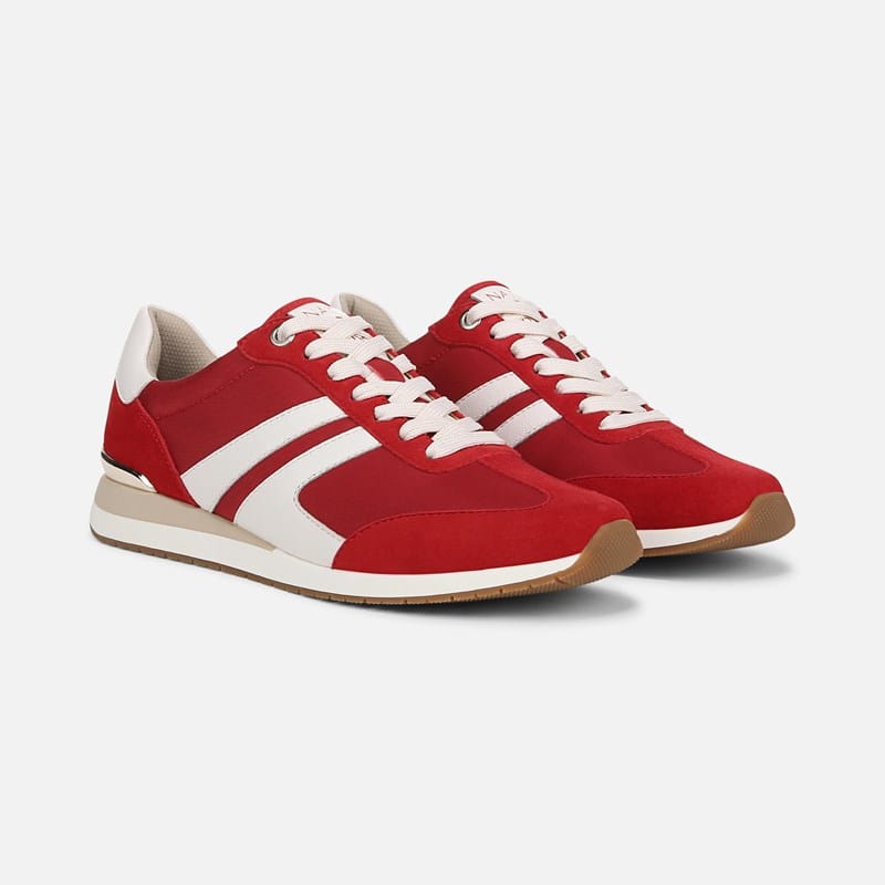 Naturalizer Women's Lorena Closed Round Toe Lace Up Sneakers - Deep Red/White Fabric/Suede/Leather