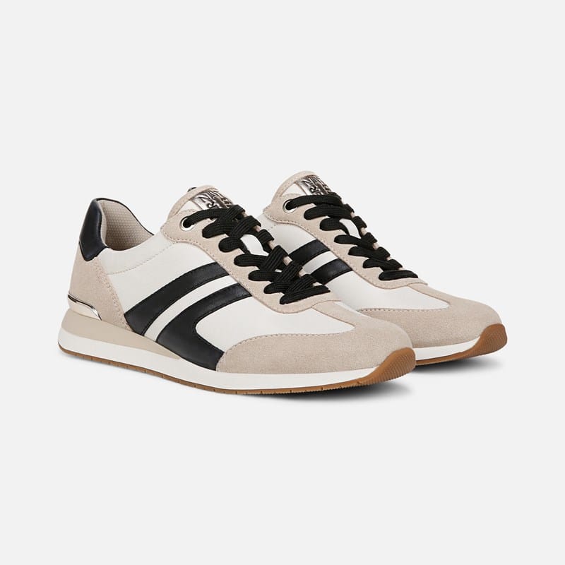 Naturalizer Lorena Lace Up Sneaker Shoes, Off White Fabric & Suede, 8.5 2W Round Toe