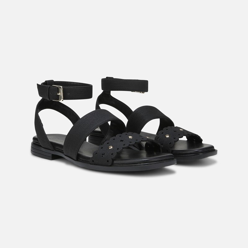Naturalizer Gana Strappy Sandals, Black Faux Leather, 7.5M Open Toe, Ankle Strap