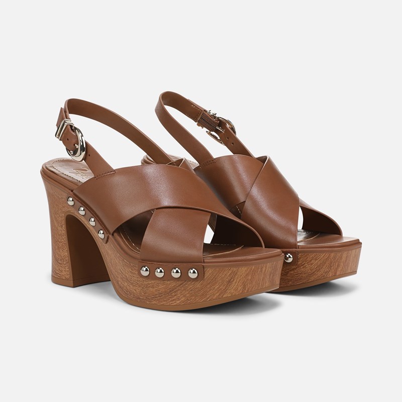 27 EDIT Kirsten Platform Slingback Shoes, English Tea Brown Leather, 8.0M Open Toe, Strap, Rubber Outsole