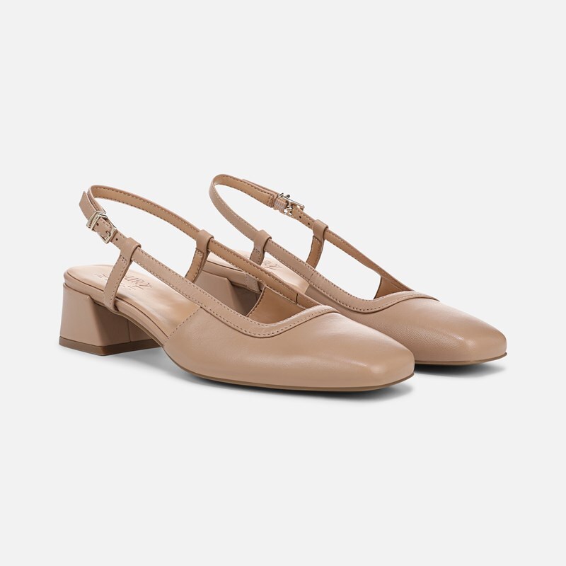 Naturalizer Harper Slingback Shoes, Crème Brulee Leather, 7.5W Block Heels, Strap