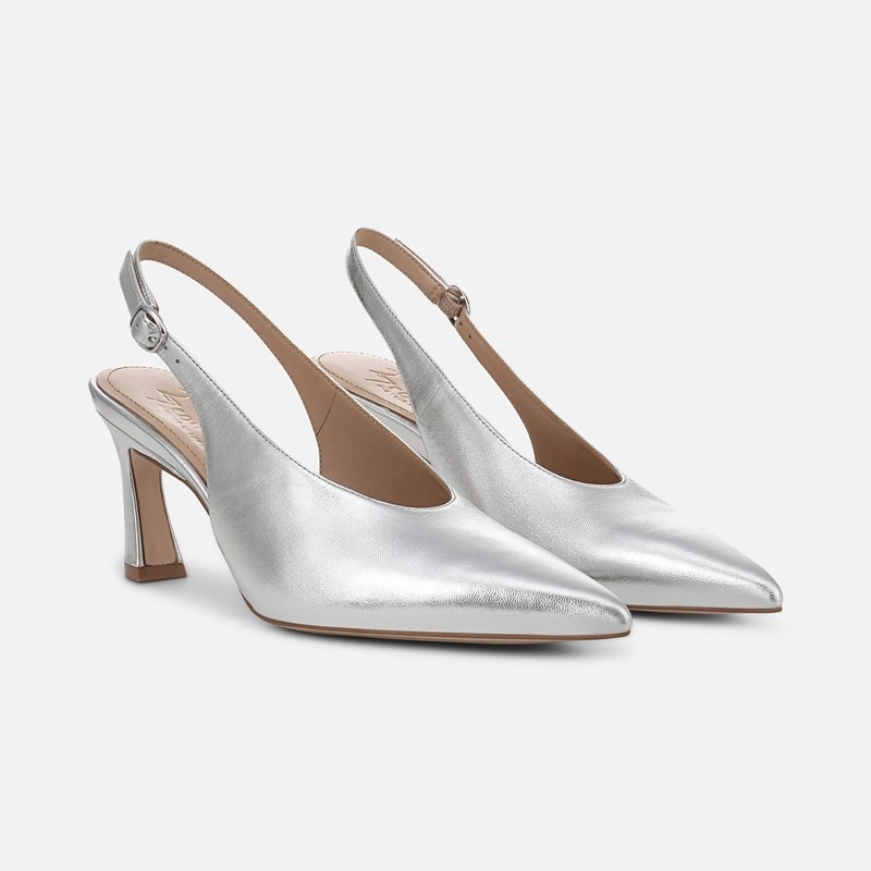 27 EDIT Elaine Slingback Dress Shoe Shoes, Silver Leather, 9.0W Strap, Rubber Outsole
