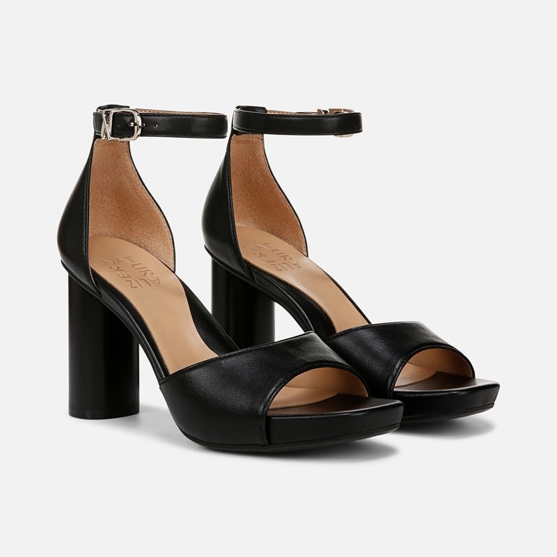 Naturalizer Malia Dress Sandals, Black Faux Leather Fabric, 10.0M Strappy Style, Open Toe, Block Heels