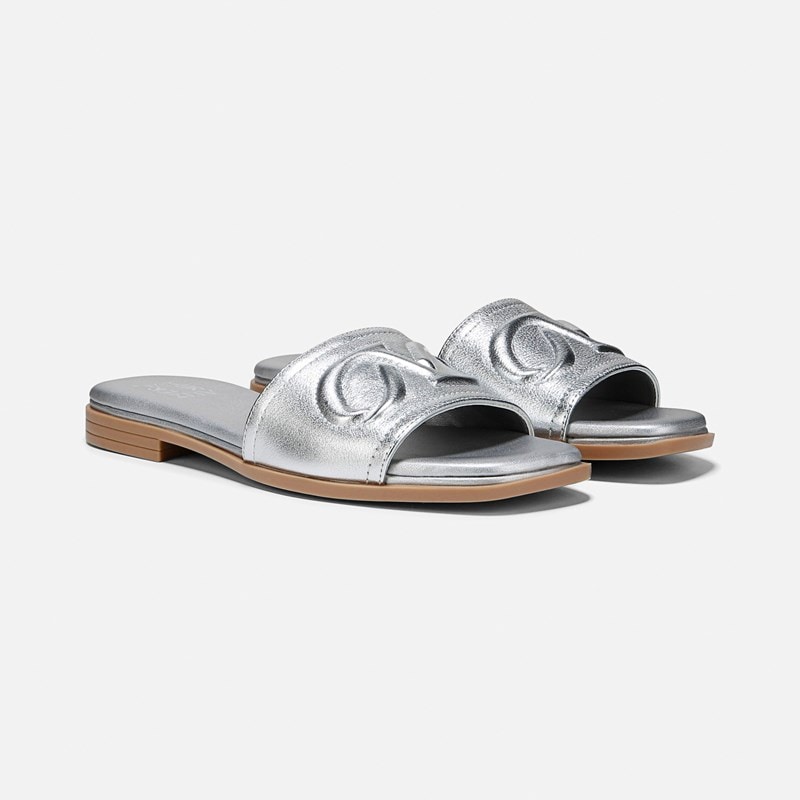 Naturalizer Genevieve Slide Sandals, Silver Leather, 9.5M Open Toe