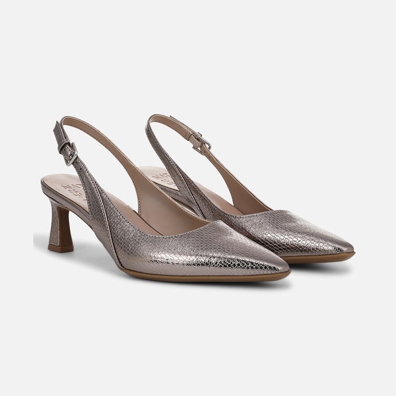 Naturalizer Tansy Slingback Dress Shoe Shoes, Patina Pewter Faux Leather Microfiber, 9.5M Strap, Non-Slip Outsole
