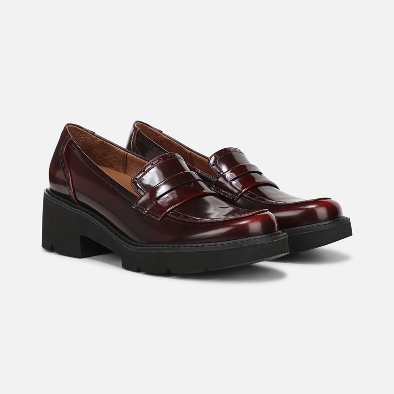 Naturalizer Charisma Platform Loafer Shoes, Wine Red Faux Leather, 10.0M Slip-On Fit, Round Toe