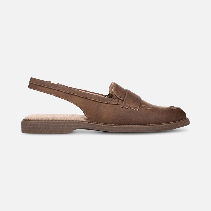 Soul Yeah Slingback Loafer Shoes, Dark Tan Faux Leather, 9.0M Almond Toe, Strap