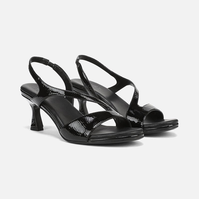 Naturalizer Joriana Slingback Sandals, Black Patent Faux Leather, 11.0W Strappy Style, Open Toe, Strap