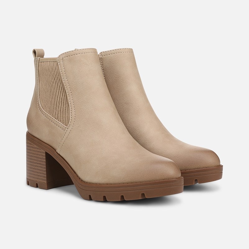 Naturalizer Madalynn Gore Water Repellent Bootie Boots, Sand Faux Leather, 9.5W 3-Inch Heels, Round Toe, Zip Closure