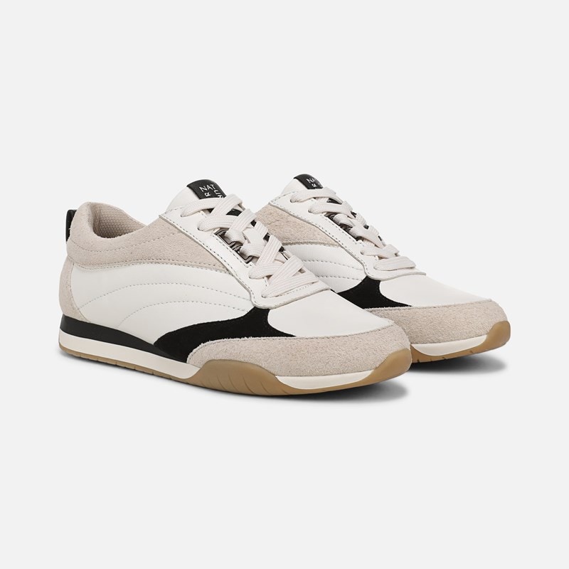 Naturalizer Tao Lace Up Sneaker Shoes, Warm White Leather &amp; Suede, 9.5W Round Toe