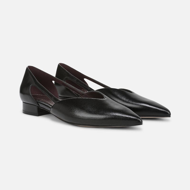 27 EDIT Sydney Flat Shoes, Black Leather, 8.5M Pointed Toe, Rubber Outsole