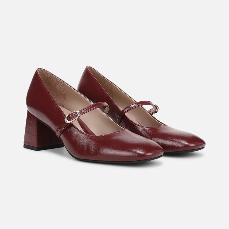 Naturalizer Dancing Mary Jane Shoes, Berry Red Faux Leather, 11.0M Classic Pumps, Block Heels
