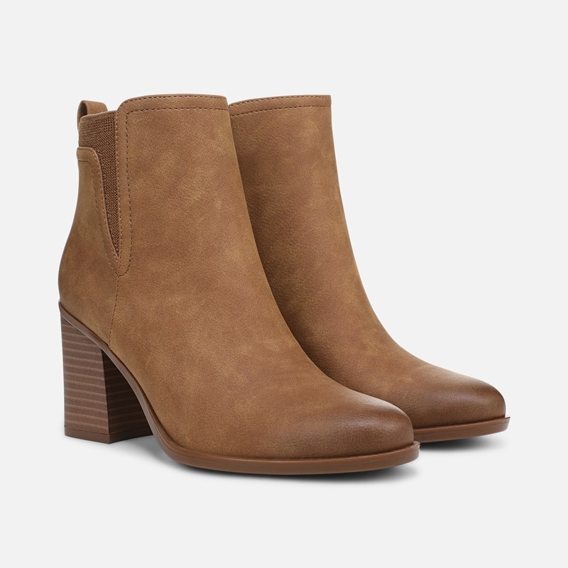 Naturalizer Jodi Ankle Bootie Boots, Chestnut Faux Leather, 11.0M Round Toe, Block Heels, Zip Closure