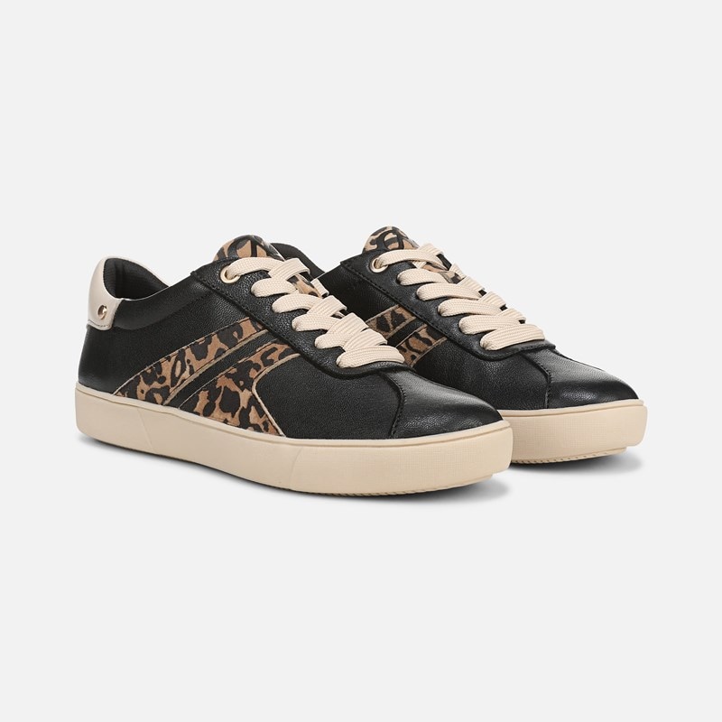Naturalizer Medina Lace Up Sneaker Shoes, Black / Leopard Print Leather, 7.0M Round Toe