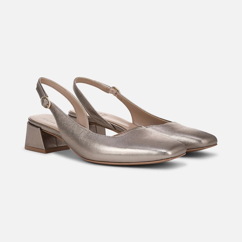 Naturalizer Jayla Slingback Pump Shoes, Patina Pewter Leather, 6.5W Block Heels, Strap