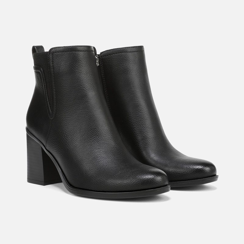 Naturalizer Jodi Ankle Bootie Boots, Black Faux Leather, 9.0W Round Toe, Block Heels, Zip Closure