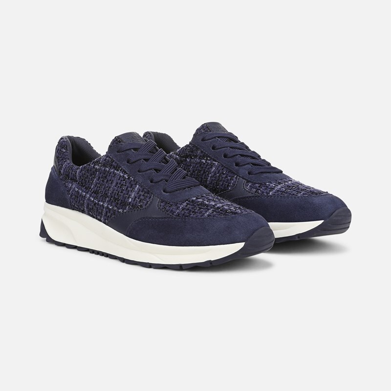 Naturalizer Shay Lace Up Sneaker Wedges, Midnight Blue Suede / Fabric Leather, 6.5W Almond Toe