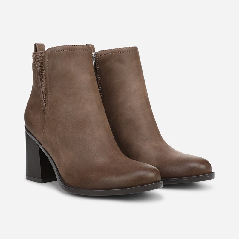 Naturalizer Jodi Ankle Bootie Boots, Mushroom Faux Leather, 9.0M Round Toe, Block Heels, Zip Closure