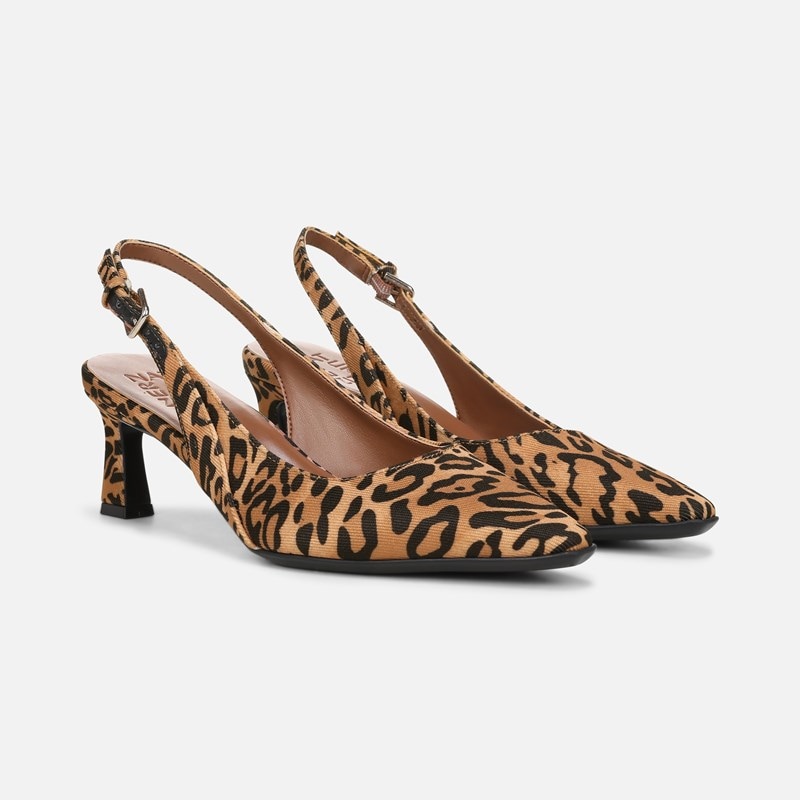 Naturalizer Tansy Slingback Dress Shoe Shoes, Leopard Print Brown Fabric Microfiber, 8.0W Strap, Non-Slip Outsole