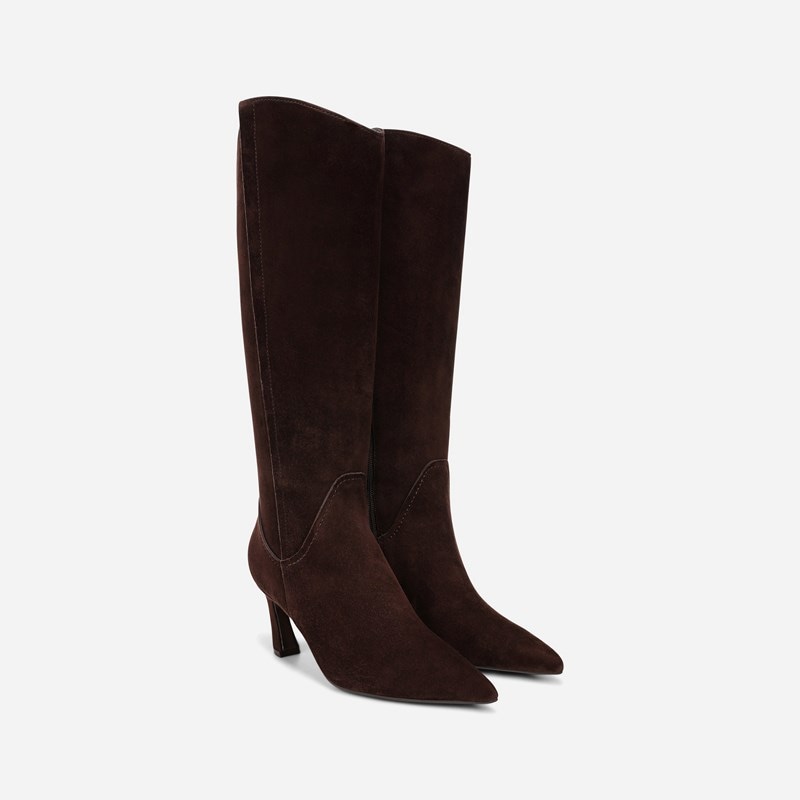 Naturalizer Emily Extra Wide Calf Knee High Boots, Chocolate Bar Brown Suede Leather, 10.0W Pointed Toe