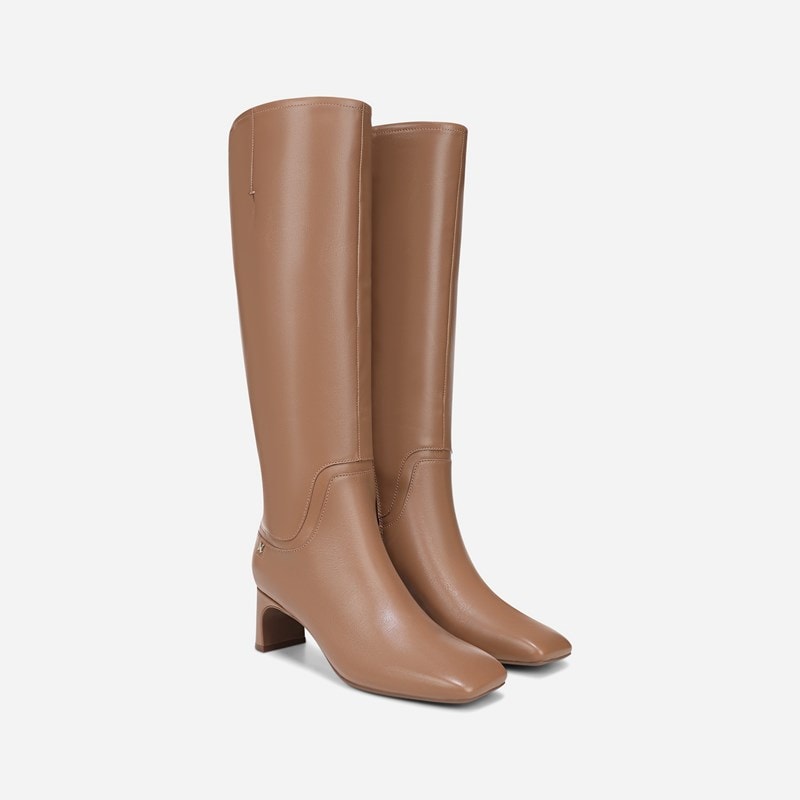 Naturalizer Candela Wide Calf Knee High Boots, Café Brown Leather, 8.5M Zip Closure