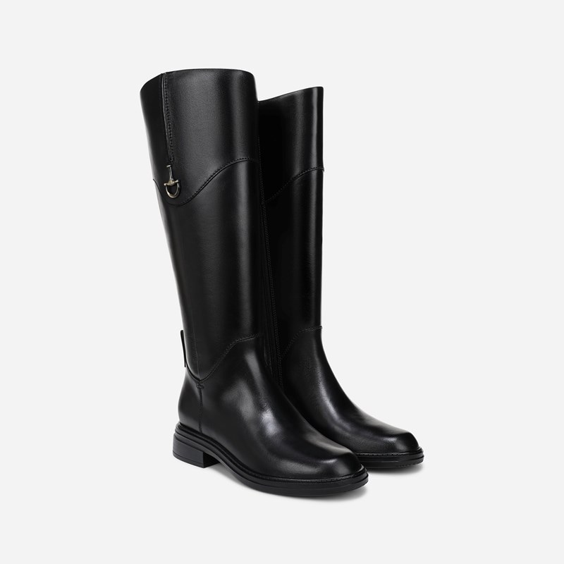 27 EDIT Oslo Riding Boots, Black Leather, 6.0M Round Toe, Block Heels, Zip Closure, Rubber Outsole