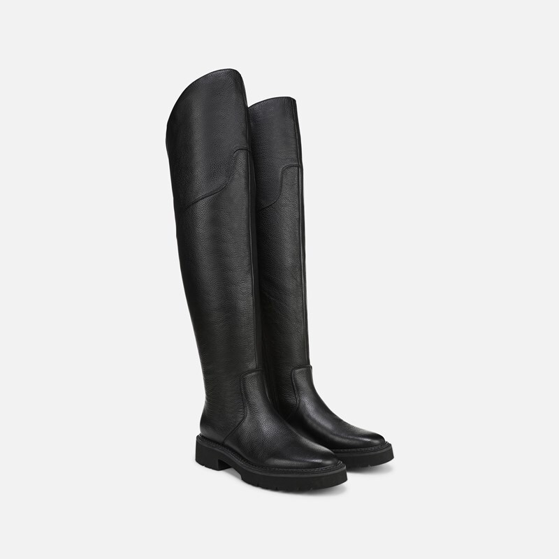 Naturalizer Scarlette Extra Wide Calf Over The Knee Boots, Black Leather, 8.5 2W Almond Toe, Zip Closure