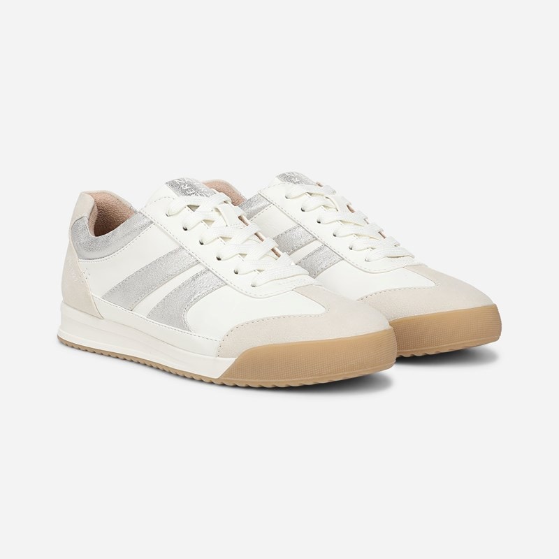 Naturalizer Garnet Sneaker Shoes, White/silve Faux Nubuck Fabric, 8.5W Lace-Up Style, Round Toe