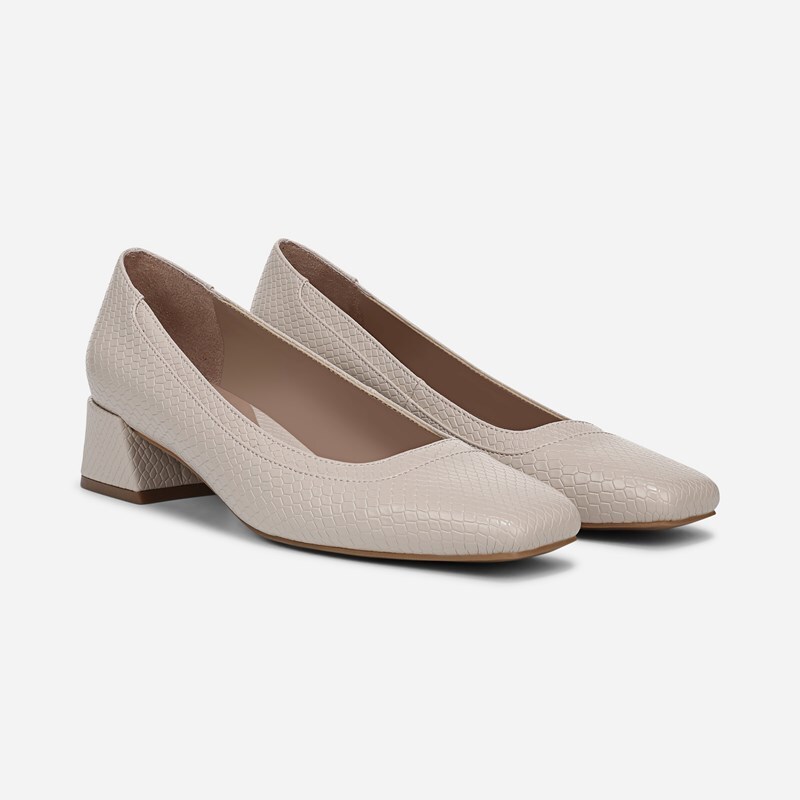 Naturalizer Huntley Block Heel Pump Shoes, Ivory Mist Snake Faux Leather, 9.5W Slip-On Fit