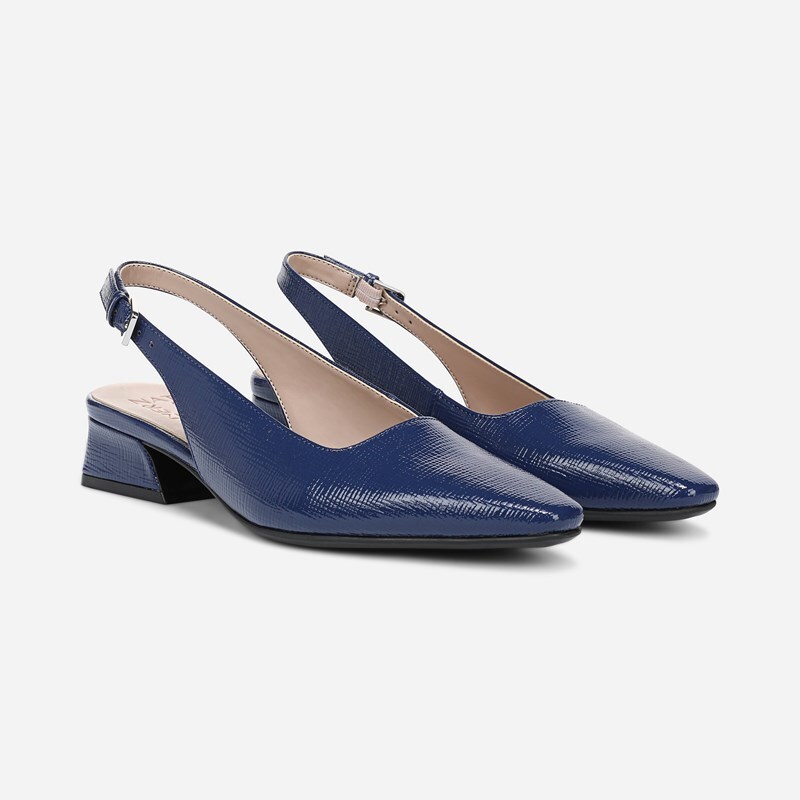 Naturalizer Ginger Slingback Shoes, Navy Blue Abyss Faux Leather, 10.0W Block Heels, Strap