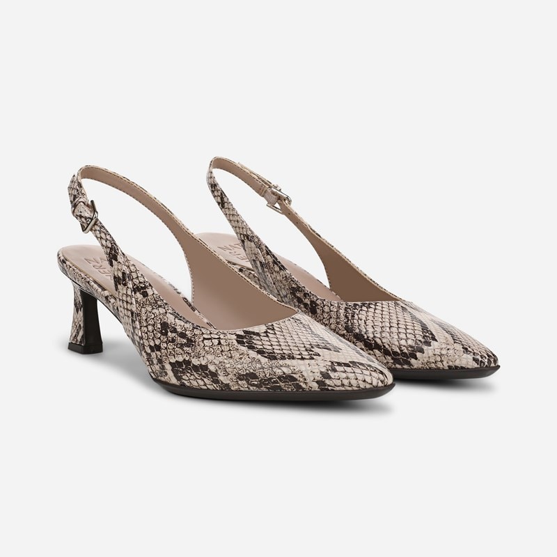 Naturalizer Tansy Slingback Dress Shoe Shoes, Beige Snake Print Faux Leather Microfiber, 9.5M Strap, Non-Slip Outsole