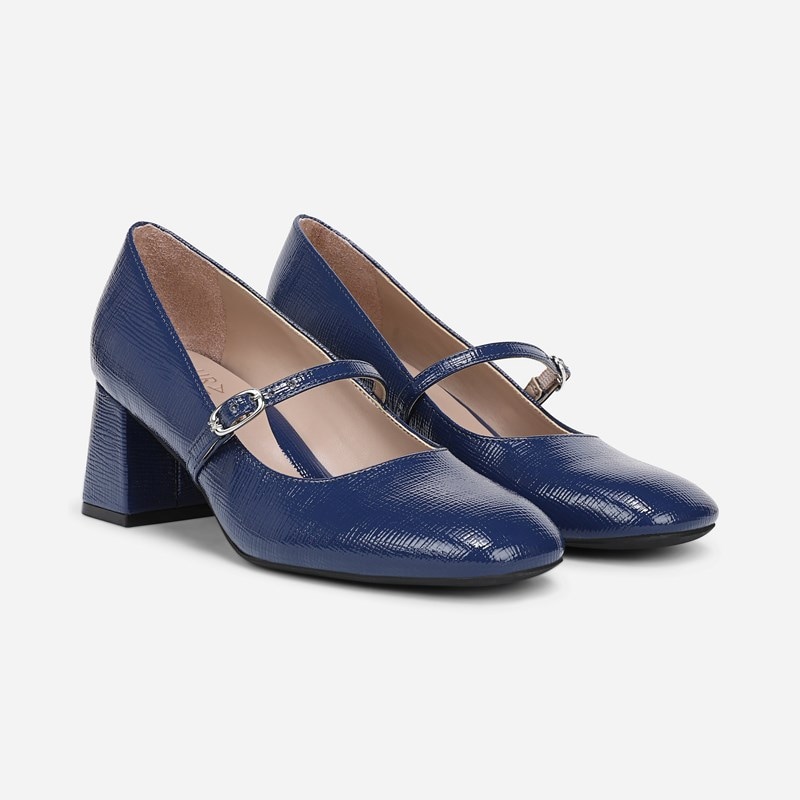 Naturalizer Dancing Mary Jane Shoes, Navy Blue Abyss Faux Leather, 8.0W Classic Pumps, Block Heels