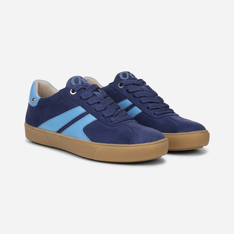Naturalizer Medina Lace Up Sneaker Shoes, Blue Multi Suede Leather, 7.0W Round Toe