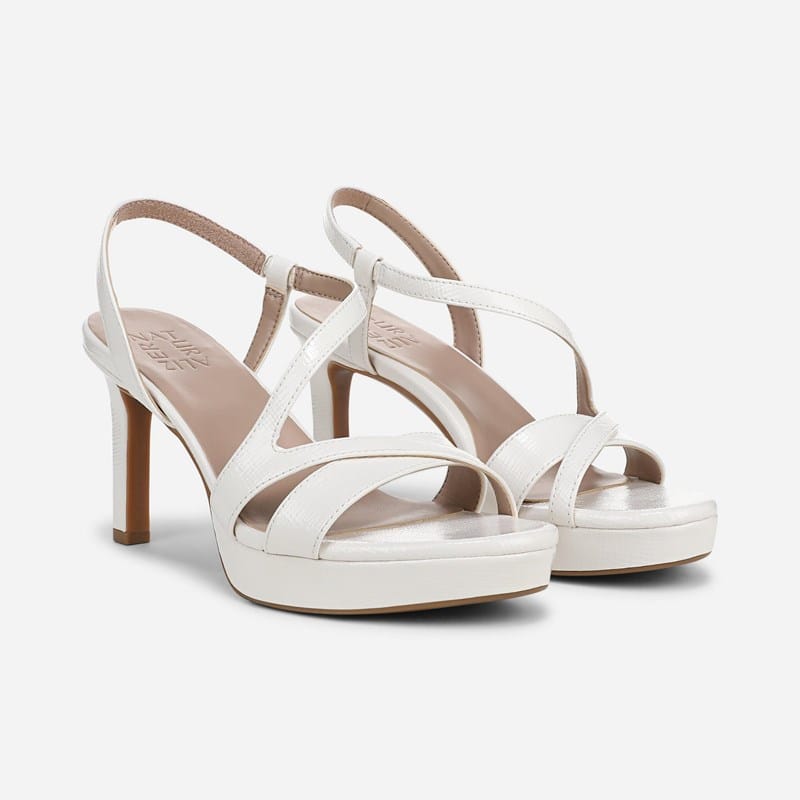 Naturalizer Abby Dress Sandals, Warm White Faux Leather Fabric, 12.0M Slip-On, Open Toe, Slingback Strap
