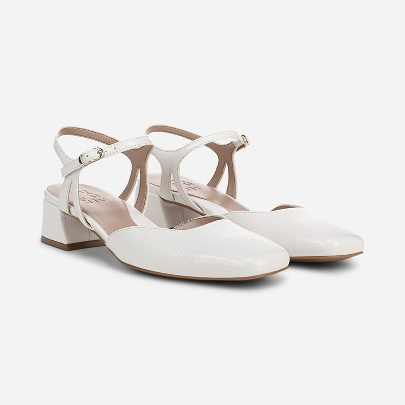 Naturalizer Hattie Strappy Dress Shoe Shoes, Warm White Faux Leather Fabric, 9.5W Classic Pumps, Block Heels