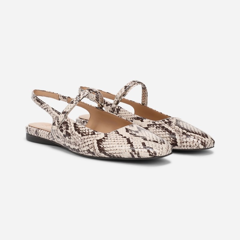 Naturalizer Connie Mary Jane Slingback Flat Shoes, Beige Multi Snake Leather, 8.0 2W Strap