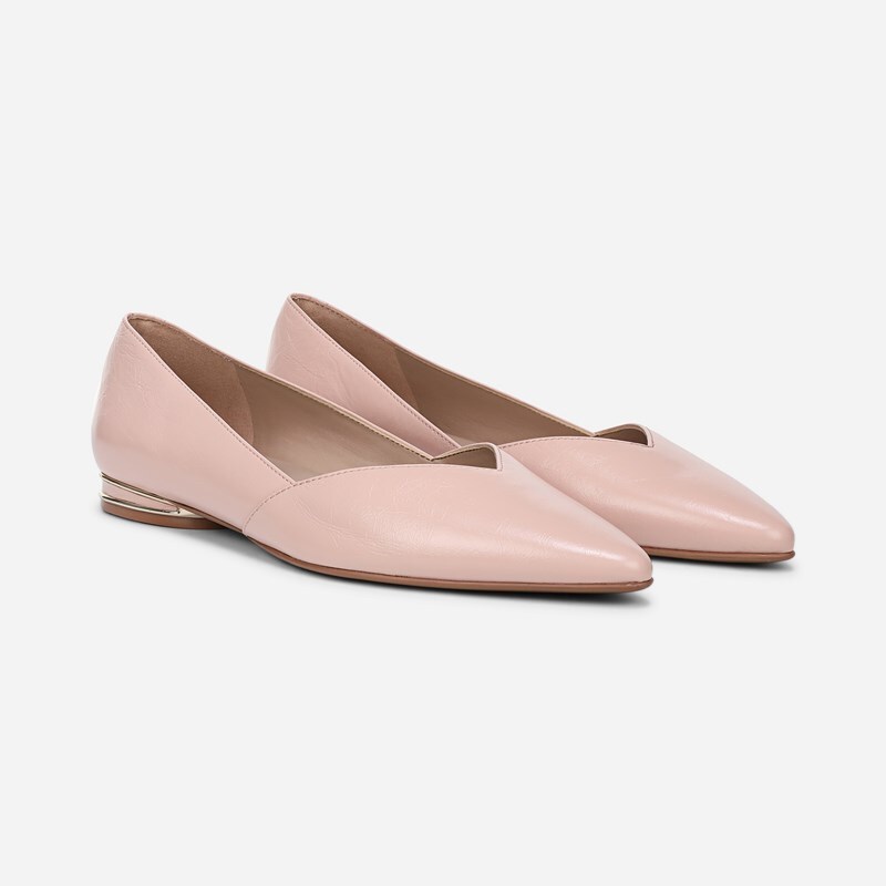 Naturalizer Havana Flat Ballet Flats, Pink Blush Crinkled Leather, 12.0M Pointed Toe, Non-Slip Outsole