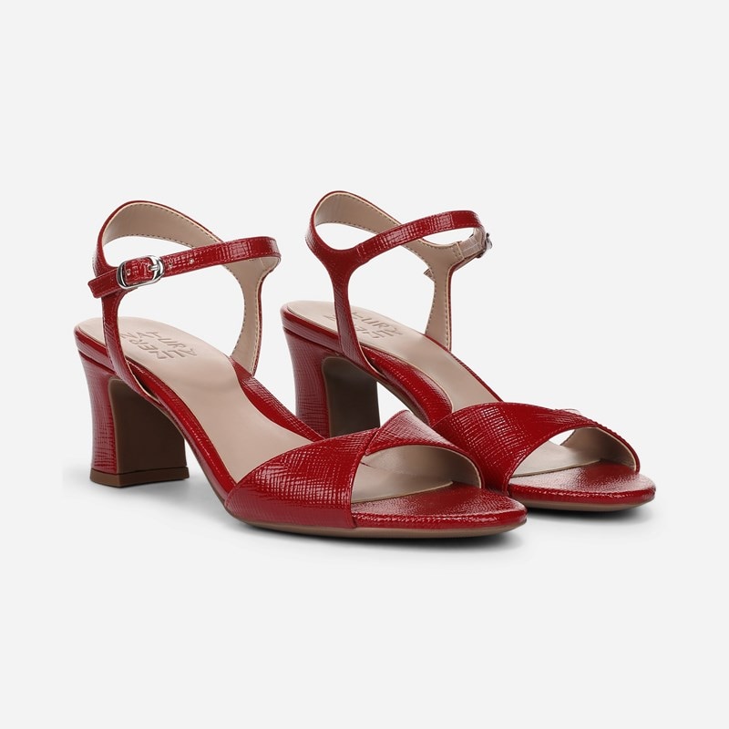 Naturalizer Nyla Dress Sandals, Red Textured Faux Leather, 9.5M Strappy Style, Open Toe, Ankle Strap
