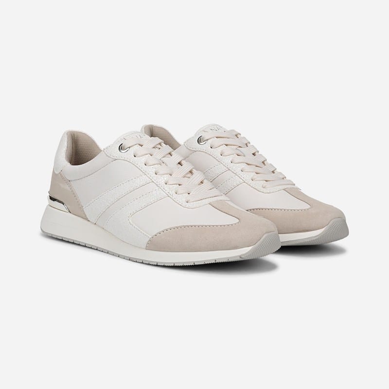 Naturalizer Lorena Lace Up Sneaker Shoes, Warm White/Ivory Leather Fabric, 5.5M Round Toe