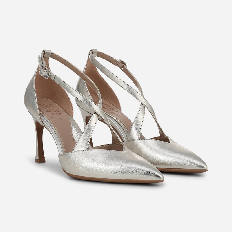 Naturalizer Angelina Dress Shoe Mary Jane Style Shoes, Silver Metallic Leather, 6.5W Pointed Toe